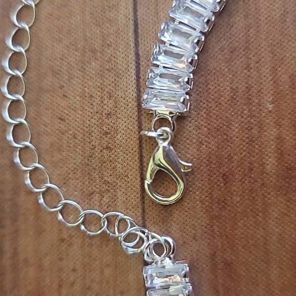 Square Cubic Zirconia Simulated Diamond Silver Toned Choker - Picture 5 of 11